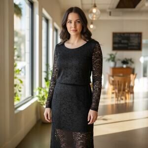 ONYX Nite Black Lace Overlay Formal Dress USA Made- Size 14